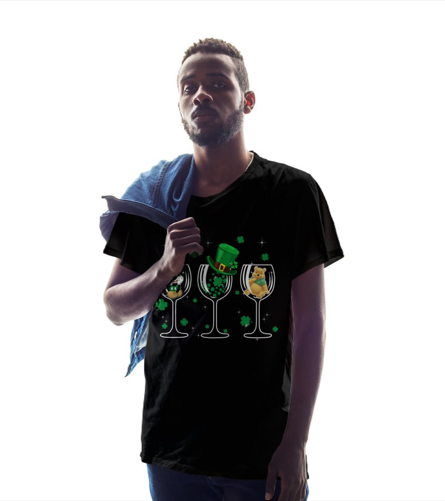 Mickey Patrick Pooh St. Patrick’s Day Wine Glass Trio T-Shirt