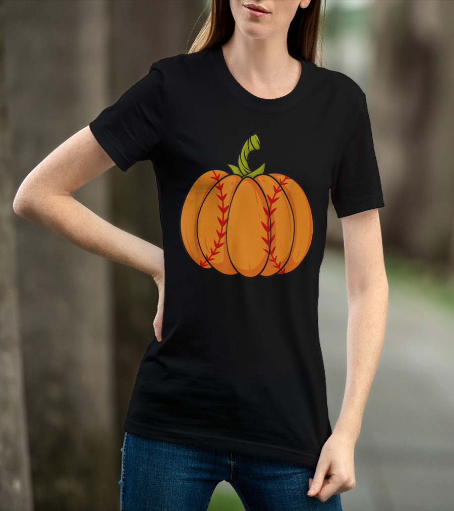 Thanksgiving Baseball Halloween Pumpkin Boys Pitcher Catcher Colorful Stitched T-Shirt
