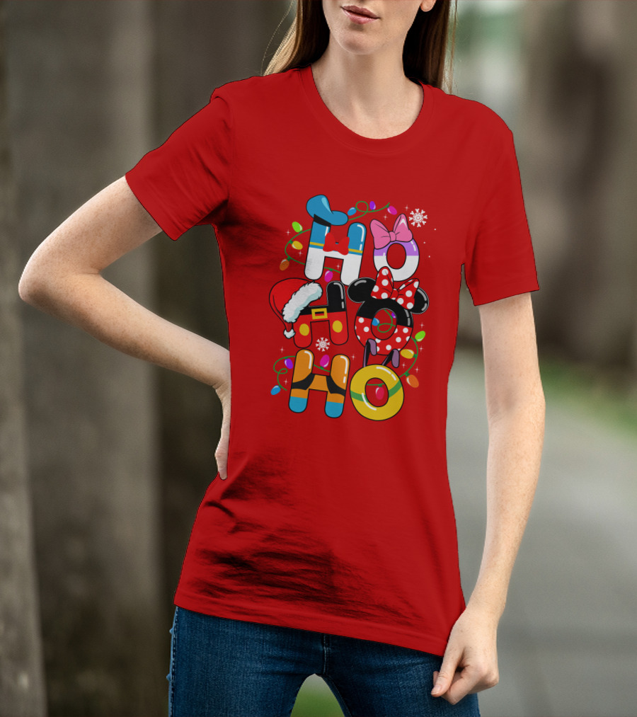 HO HO Christmas Lights Mickey Minnie Disney Holiday T-Shirt