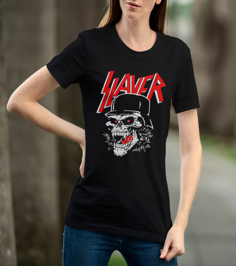 Slayer Skull With Helmet And Red Eyes T-Shirt