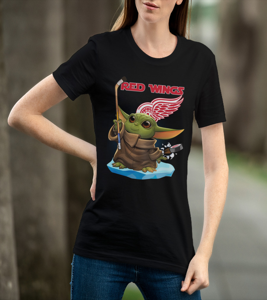 Red Wings Baby Yoda Hockey T-Shirt