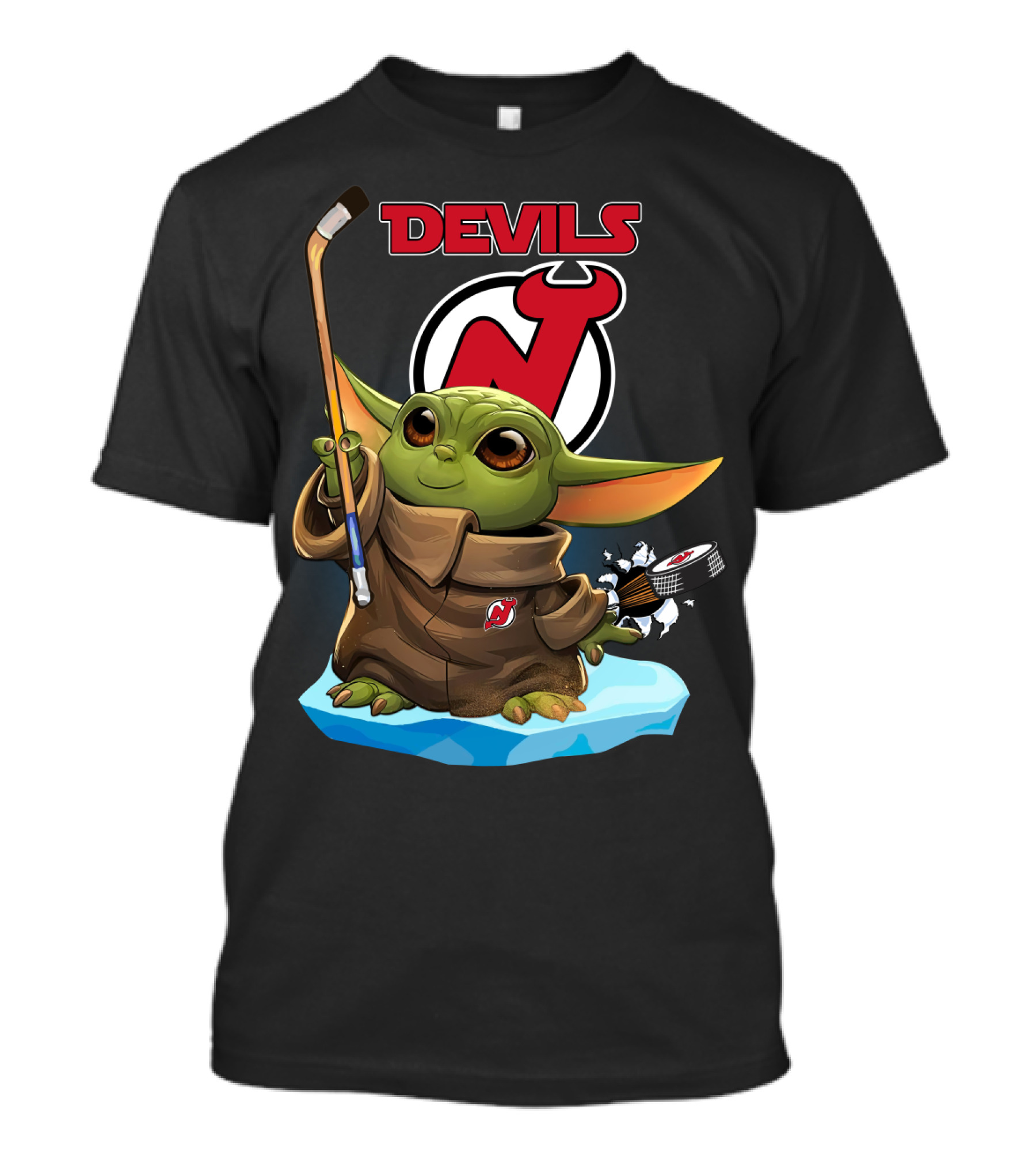 Baby Yoda New Jersey Devils Hockey Puck Lightsaber T-Shirt