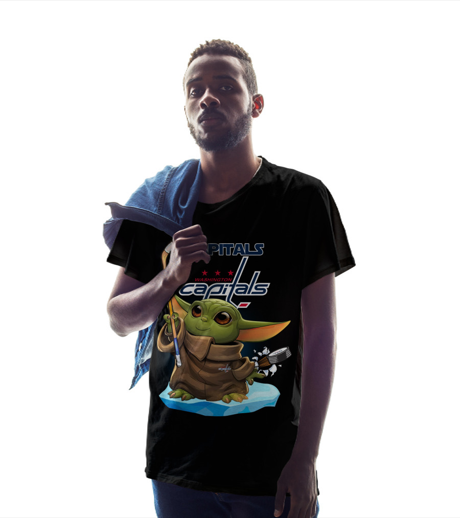 Washington Capitals Baby Yoda Hockey Sticks NHL Ice Skating Puck T-Shirt