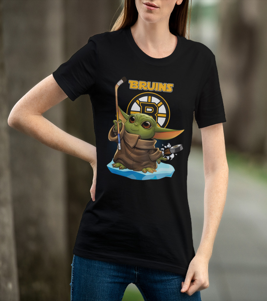 Bruins Boston Baby Yoda Nhl Hockey Stick Puck T-Shirt