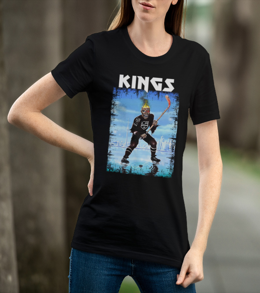 Los Angeles Kings Hockey Demon Flames Skyline T-Shirt