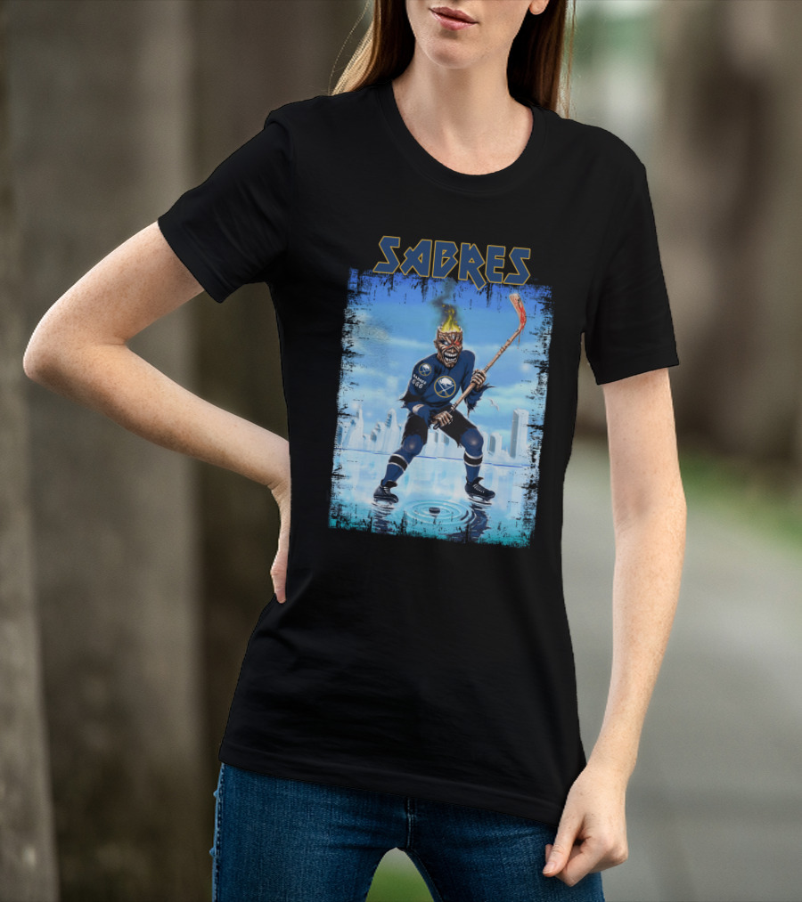 Sabres Hockey Themed Artwork With Dark Background And Fiery T-Shirt
