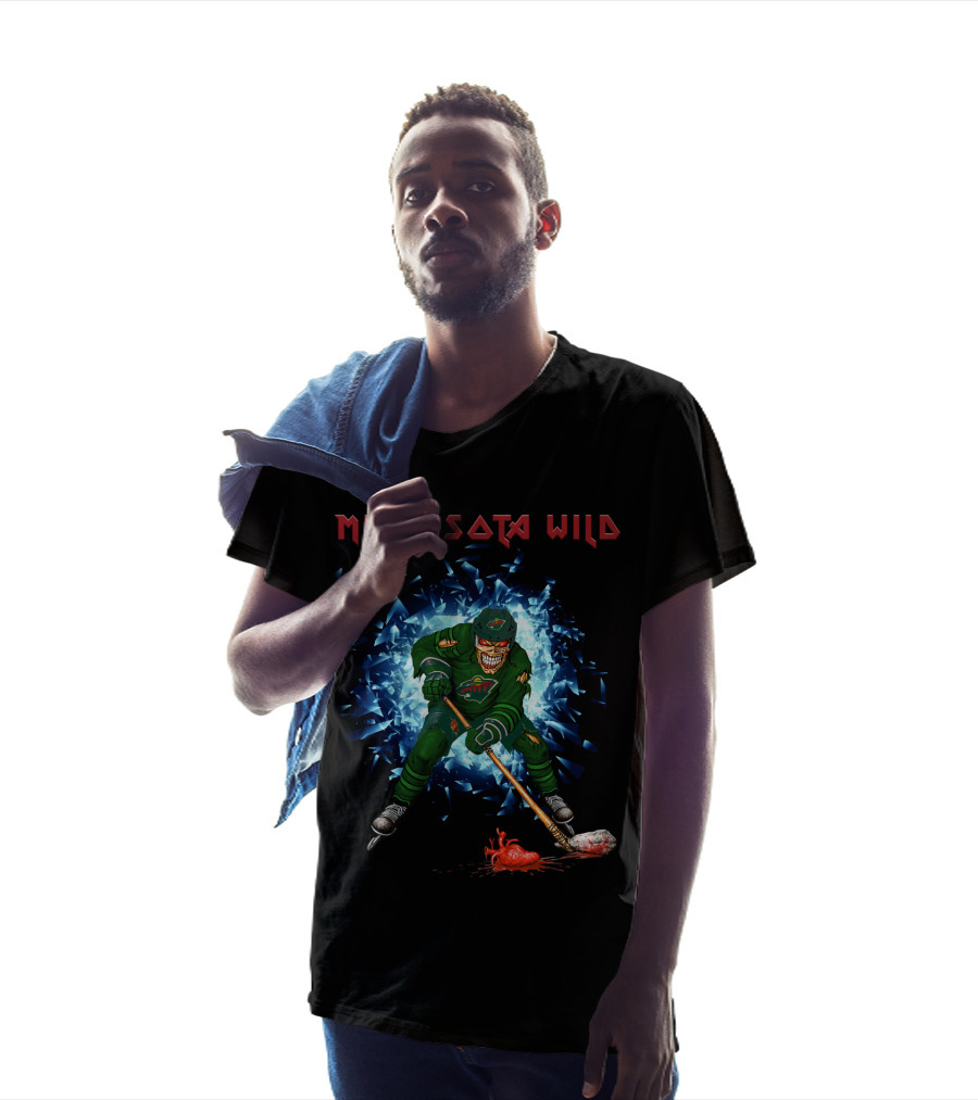 Minnesota Wild Hockey Skeleton Breaking Through Ice With Stick And Heart T-Shirt