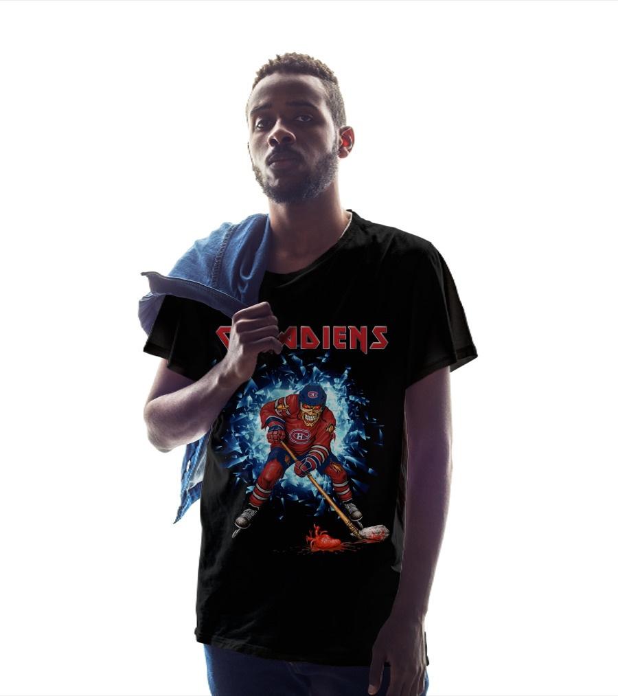 Canadiens Hockey Evil Skeleton Player Exploding Ice Effect T-Shirt