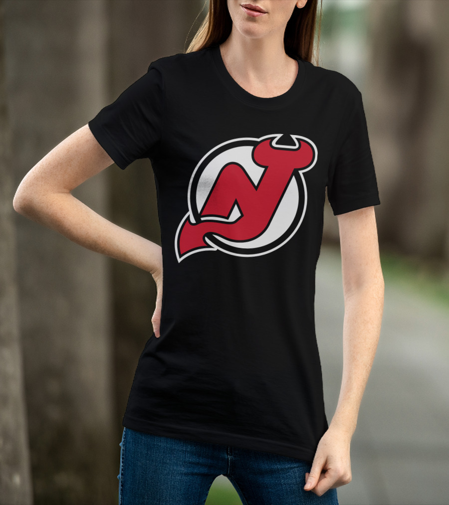 New Jersey Devils Nhl Team Logo Red N With Horns And Tail T-Shirt