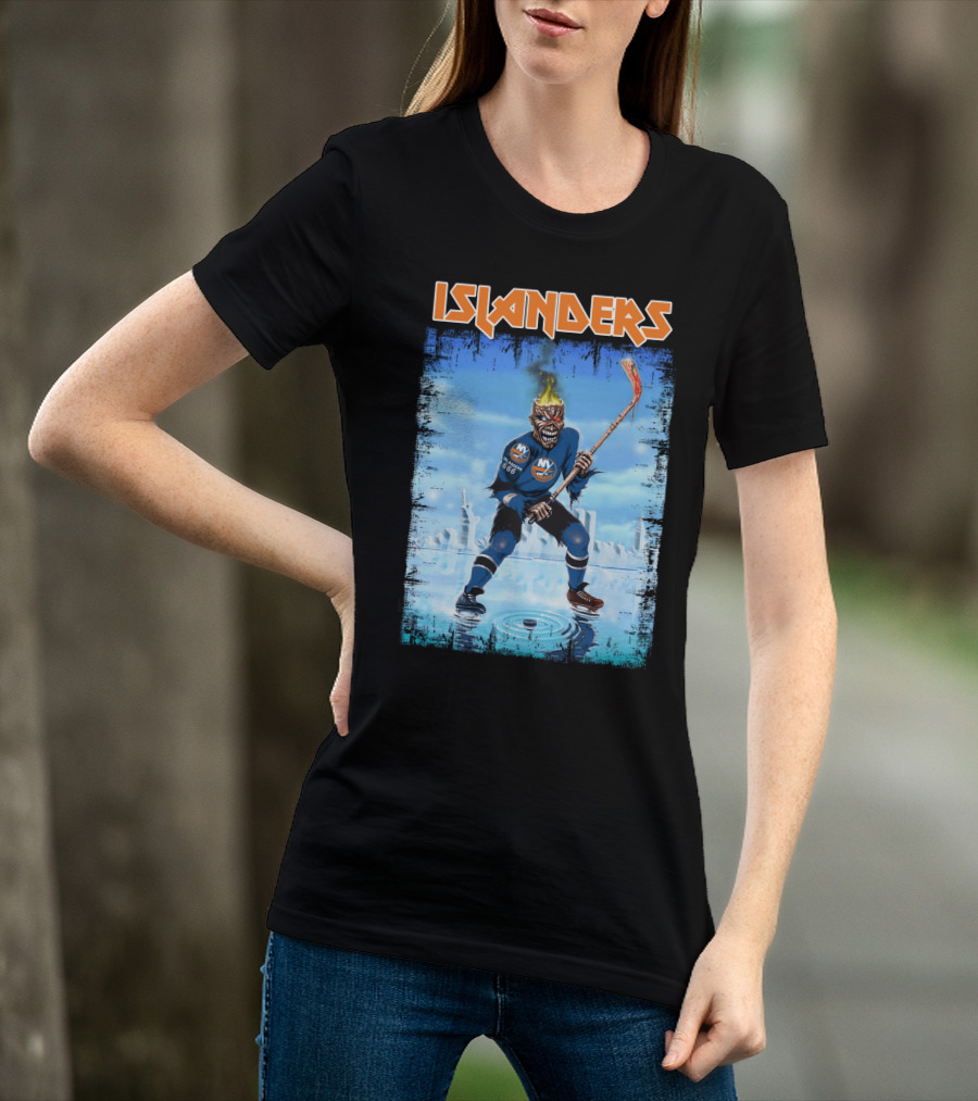 New York Islanders Hockey Skeleton Flames T-Shirt