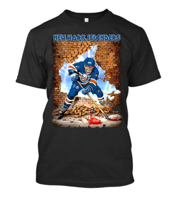 New York Islanders Intense Hockey Player In Action With Brick Wall T-Shirt