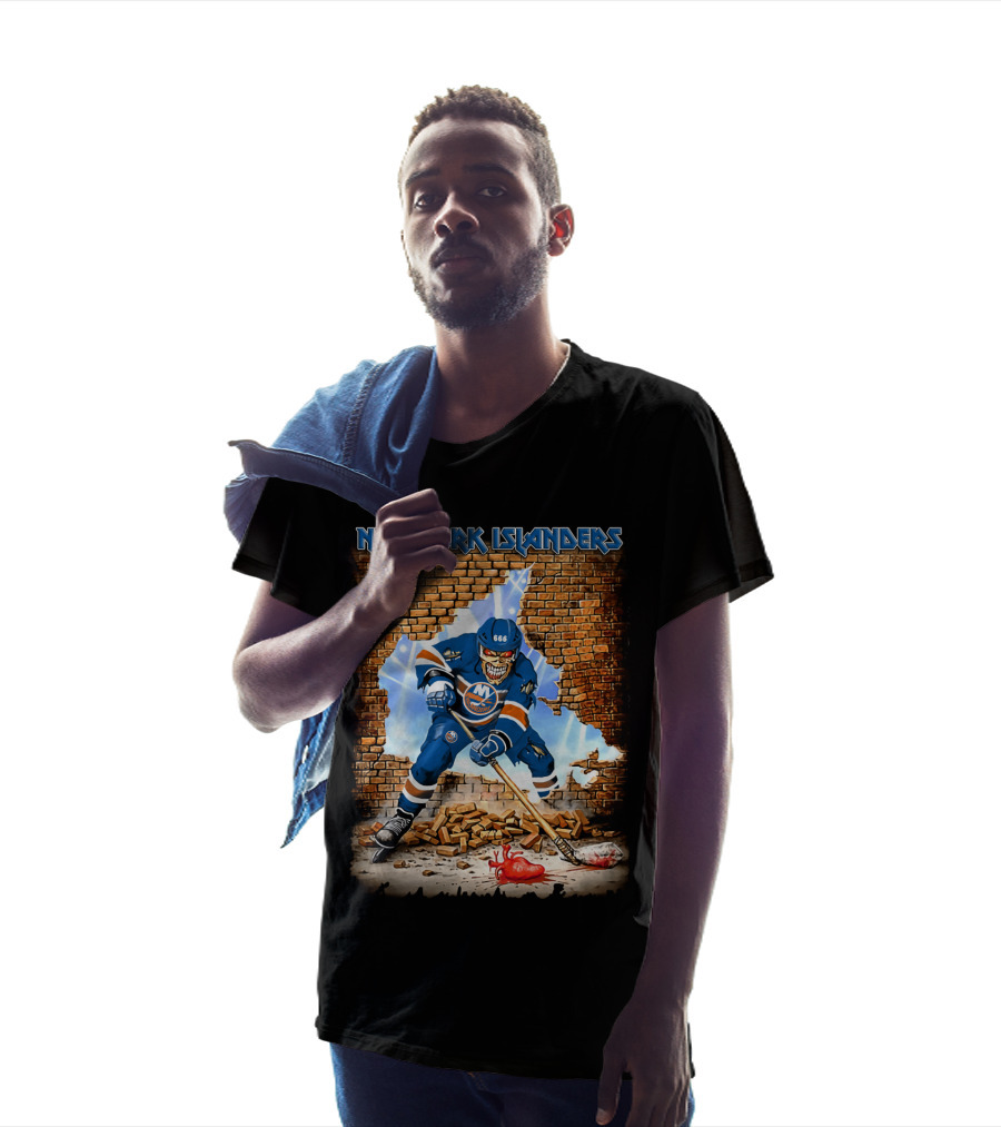 New York Islanders Intense Hockey Player In Action With Brick Wall T-Shirt