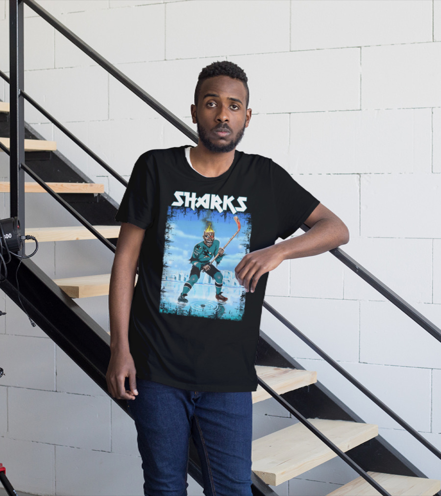 Sharks Fiery Hockey Player On Ice T-Shirt