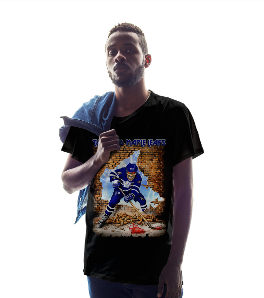 Toronto Maple Leafs Hockey Player Skeleton Breaking Brick Wall T-Shirt