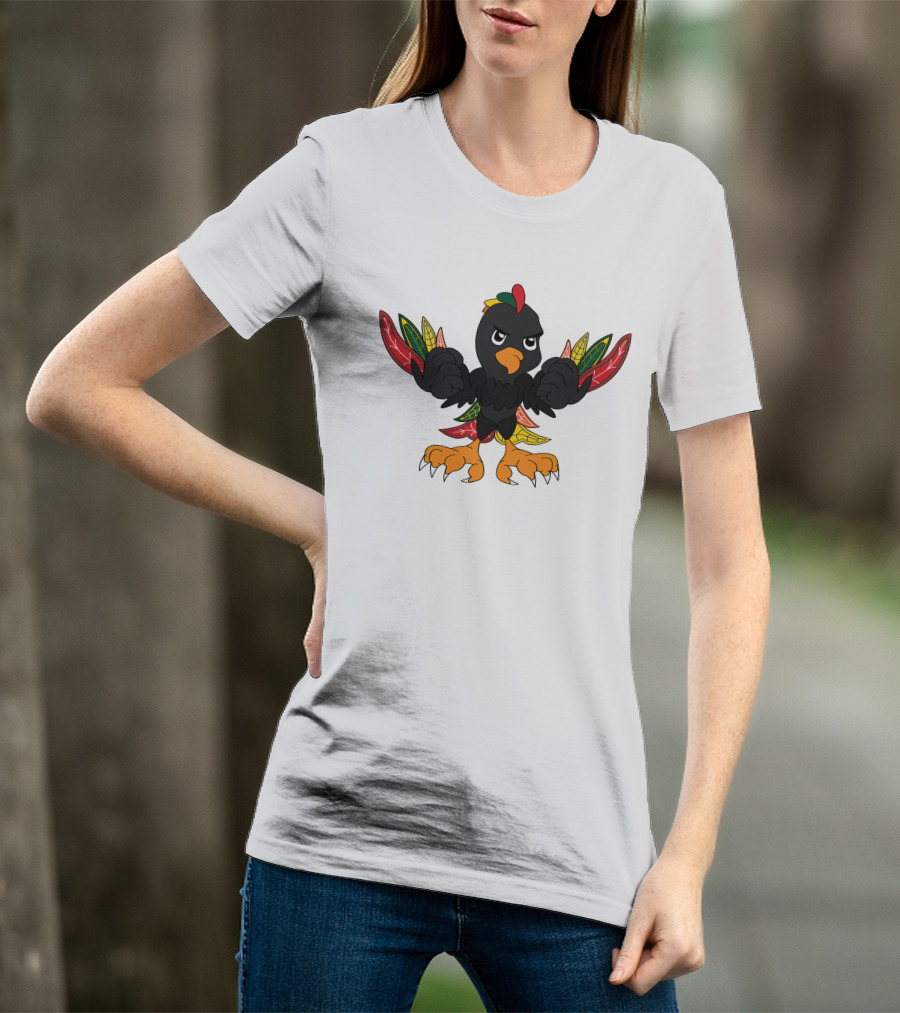 Chicago Blackhawks 19 Angry Cartoon Bird With Colorful Feather Wings And Clenched Fists T-Shirt