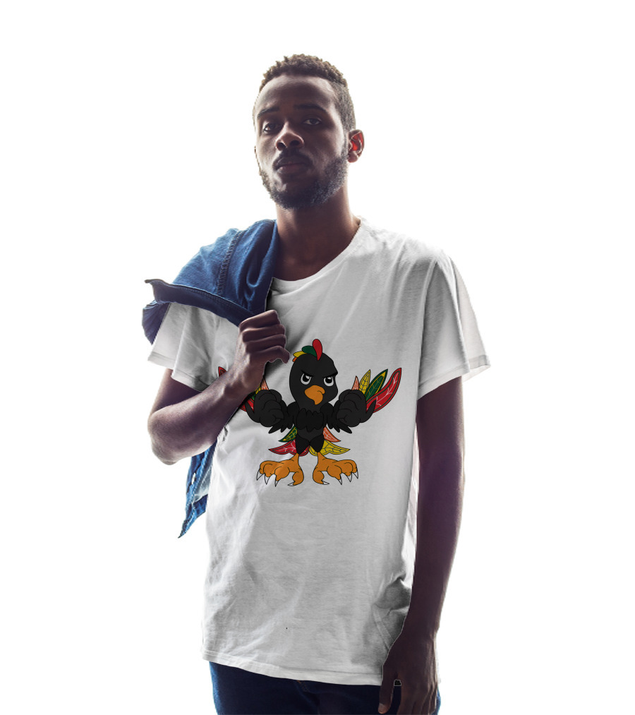 Chicago Blackhawks 19 Angry Cartoon Bird With Colorful Feather Wings And Clenched Fists T-Shirt