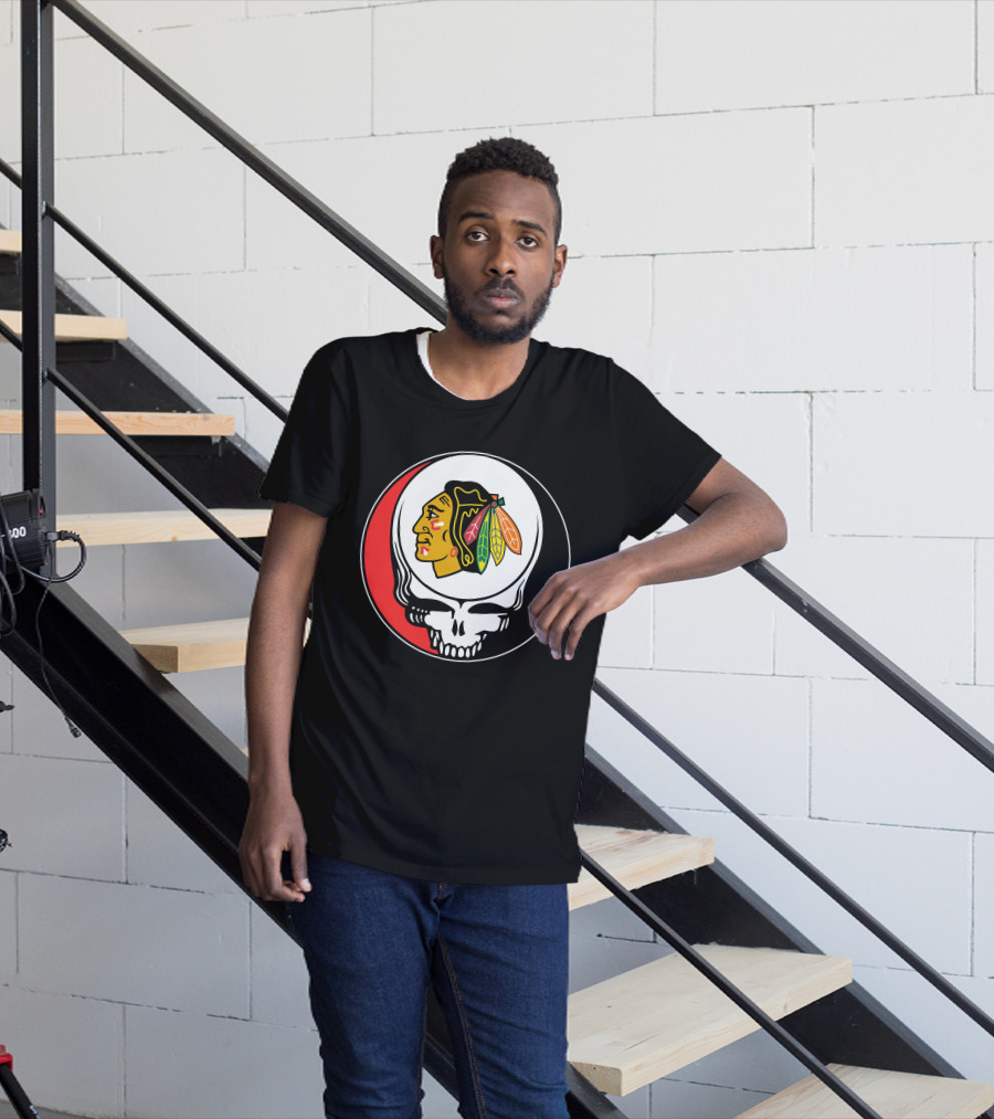 Chicago Blackhawks Grateful Dead Skull T-Shirt
