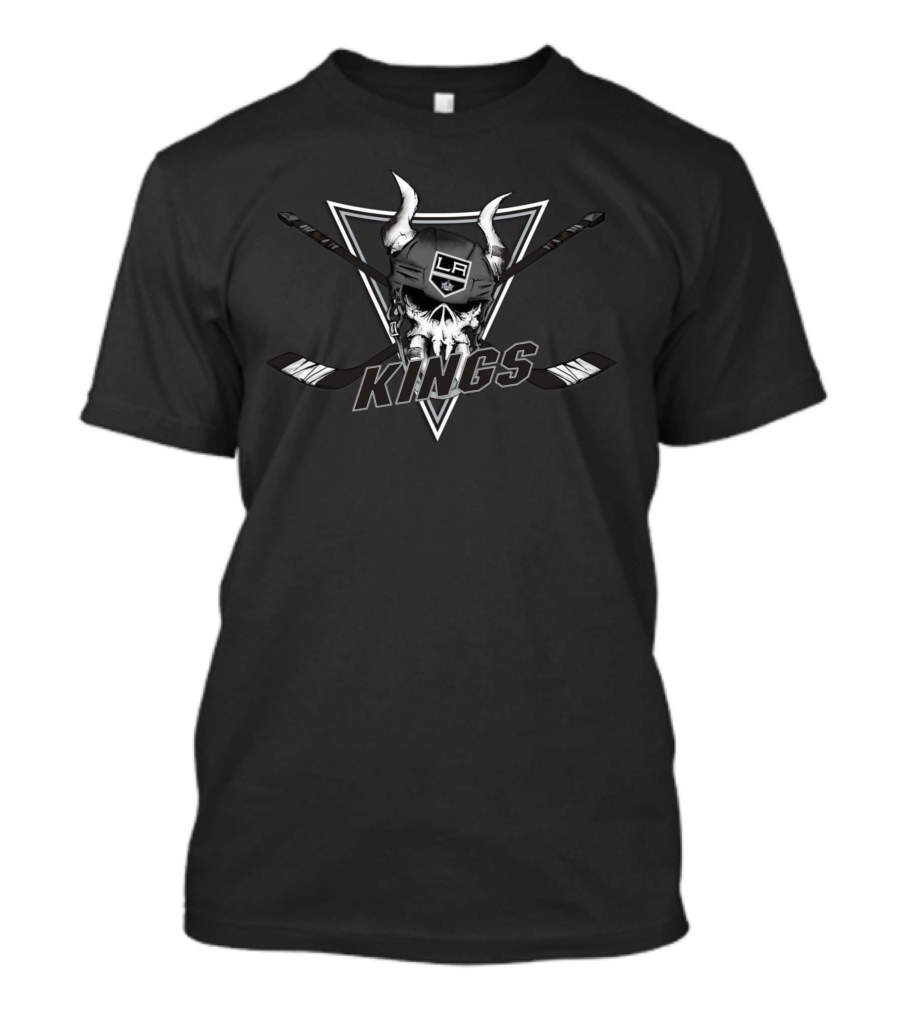 Los Angeles Kings Hockey Skull With Horned Helmet And Crossed Sticks T-Shirt