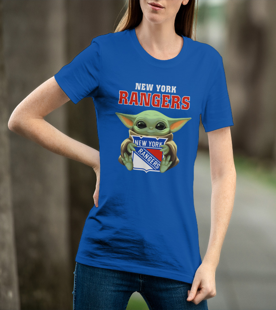 New York Rangers Baby Yoda Holding Team T-Shirt
