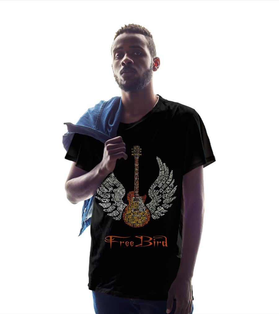 Free Bird Guitar Wings Phrase Art T-Shirt