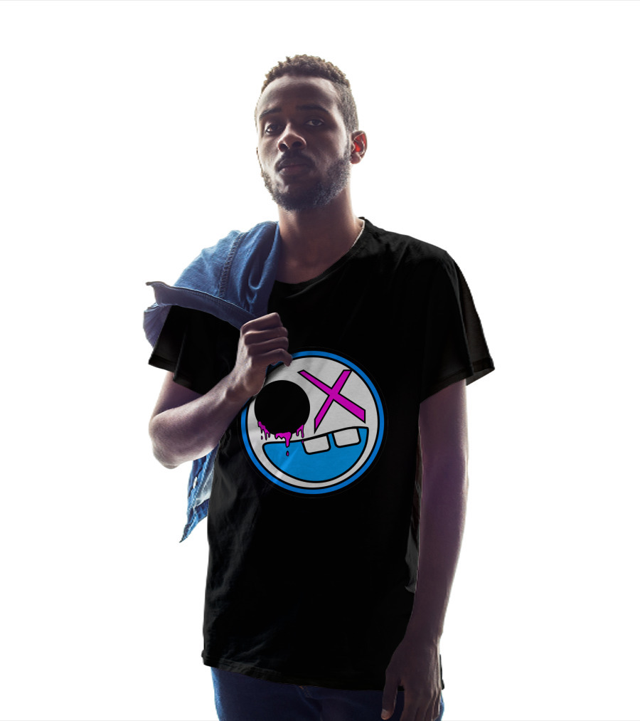 8Sided Smile Emoticon With Dripping Black Circle And Pink X Eyes T-Shirt
