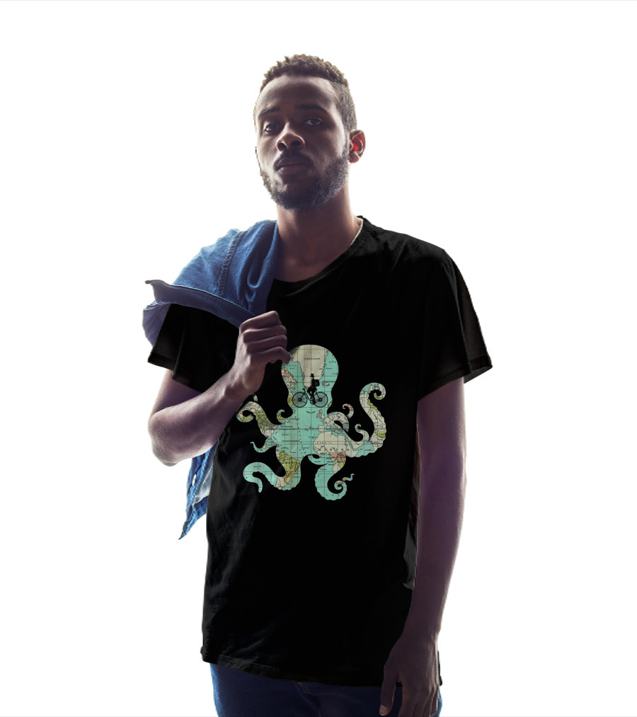 All Around The World Map Octopus Bicycle Ocean Adventure 1740365 T-Shirt