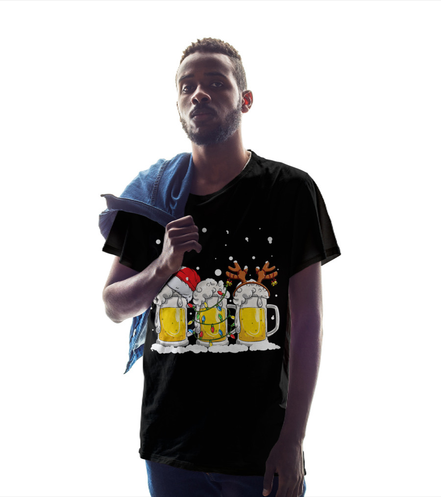 Beer Santa Christmas Lights Reinbeer Holiday Cheers T-Shirt