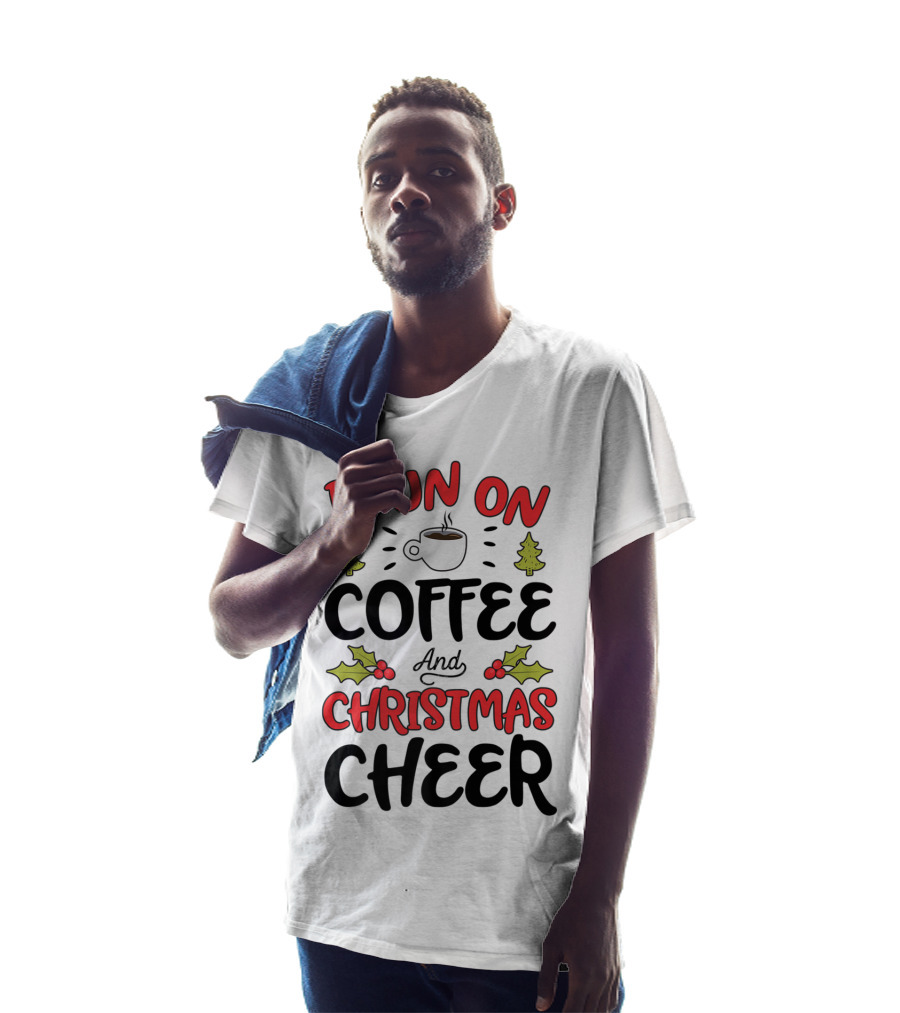 I Run On Coffee And Christmas Cheer With Festive Holiday Icons T-Shirt