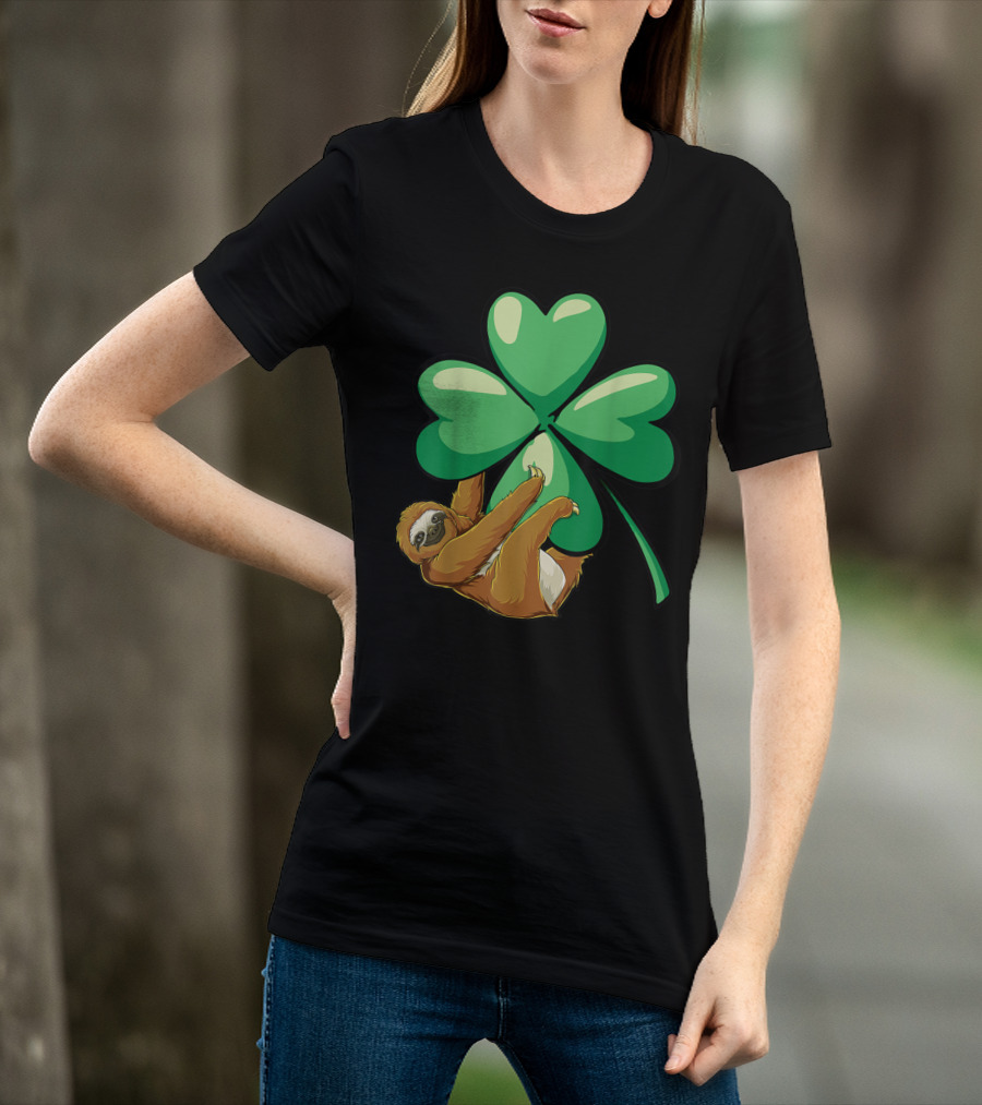 Sloth St Patricks Day Hugging Shamrock Women Girls 16 Lucky Clover T-Shirt
