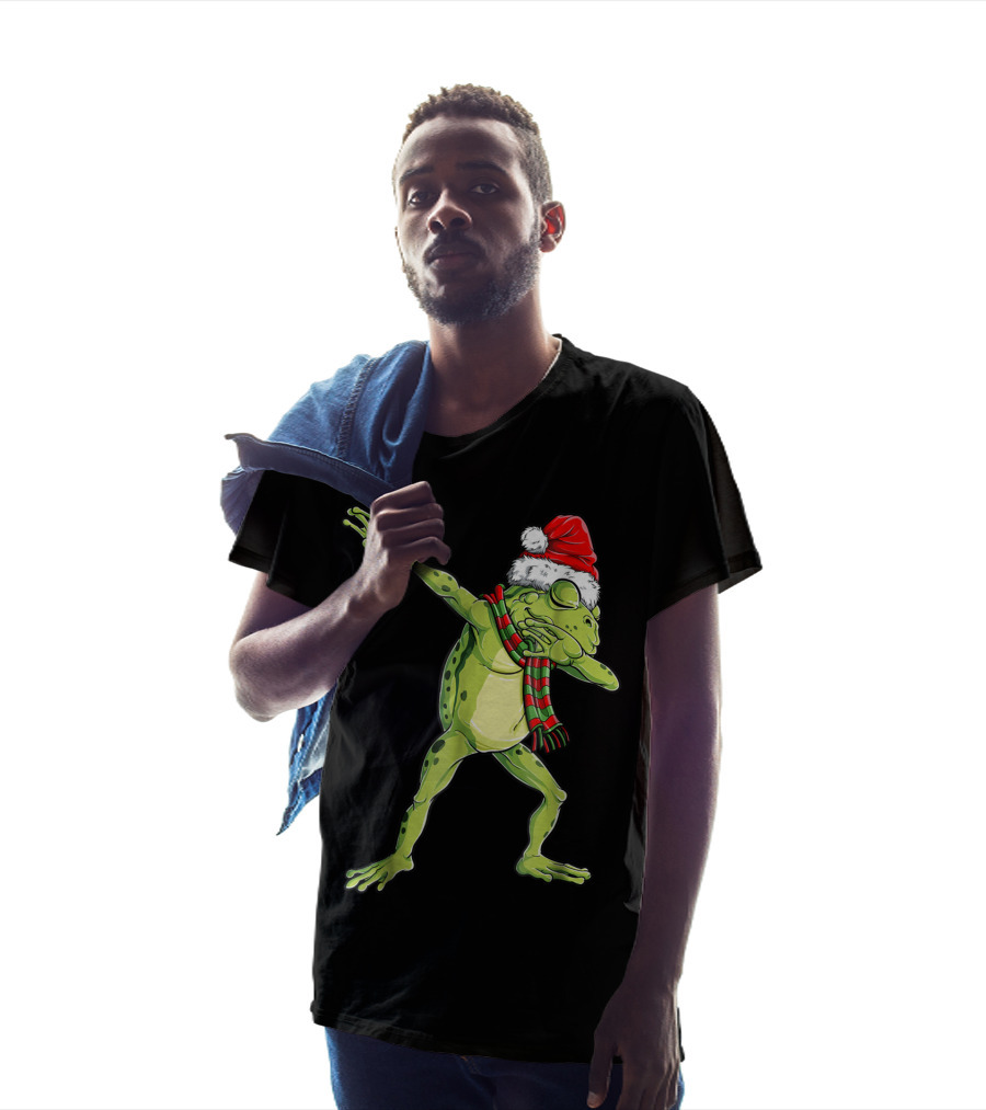 Christmas Dabbing Frog With Santa Hat And Scarf T-Shirt
