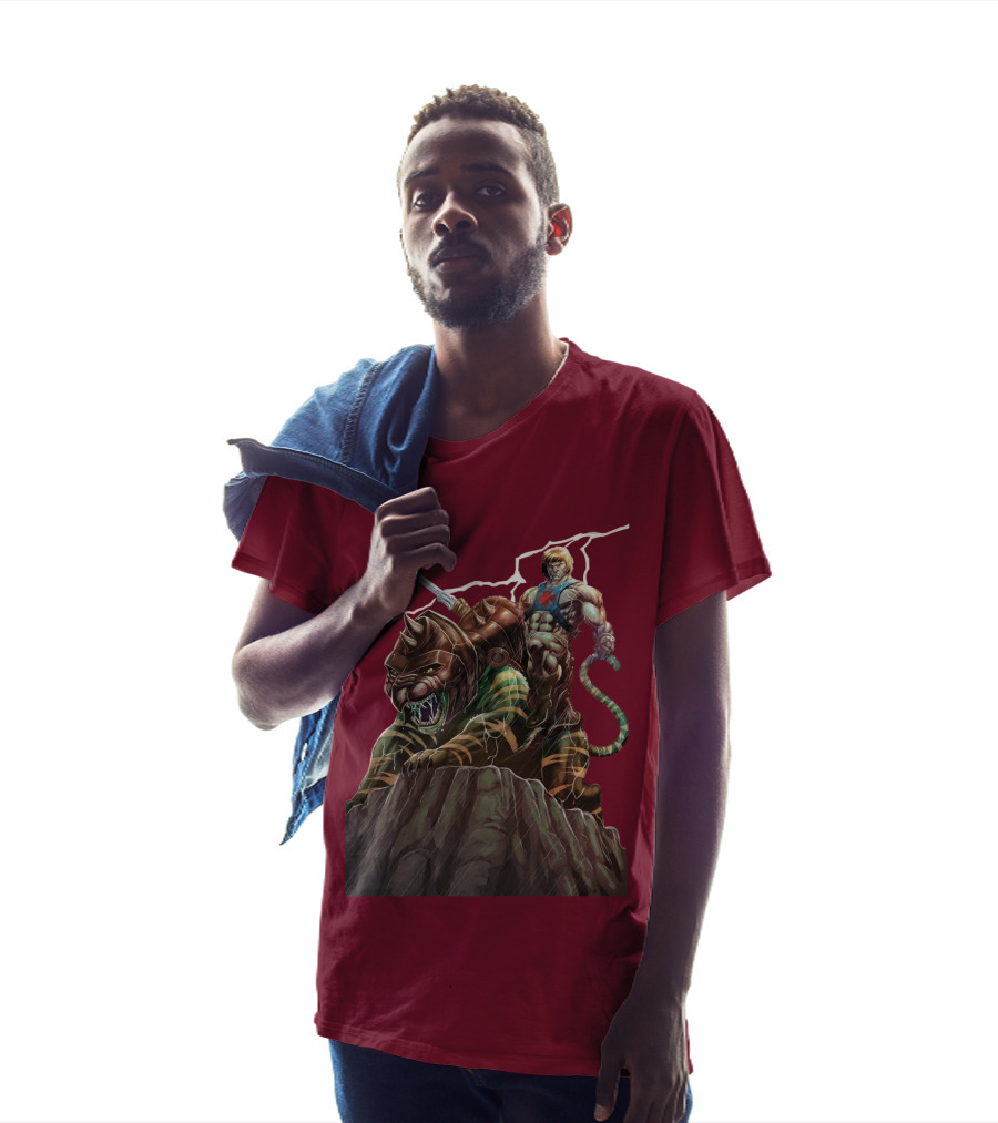 He Man Masters Of The Universe Sword And Battle Cat On Cliff With Lightning T-Shirt