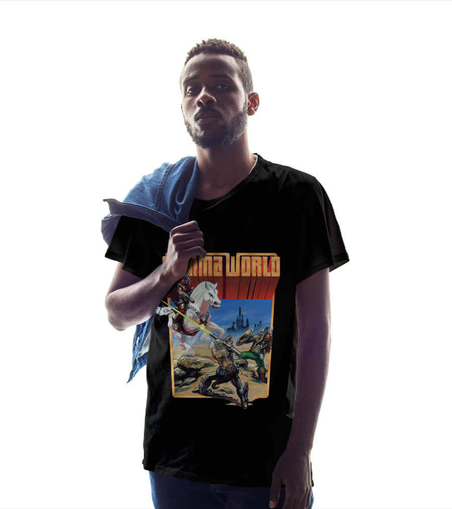 Gamma World Adventure Battle Scene With Futuristic Warriors And White Horse T-Shirt