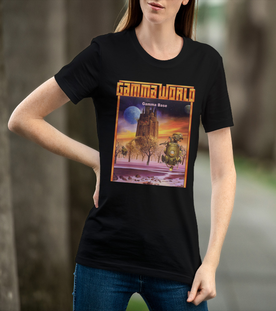 Gamma World Gamma Base Futuristic Castle With Robot On Alien Landscape T-Shirt