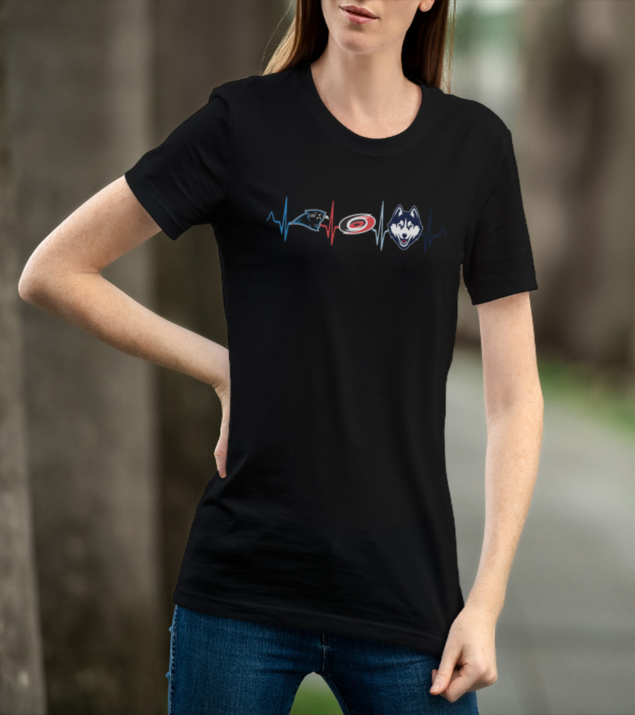 Carolina Panthers Hurricanes Connecticut Huskies Heartbeat T-Shirt