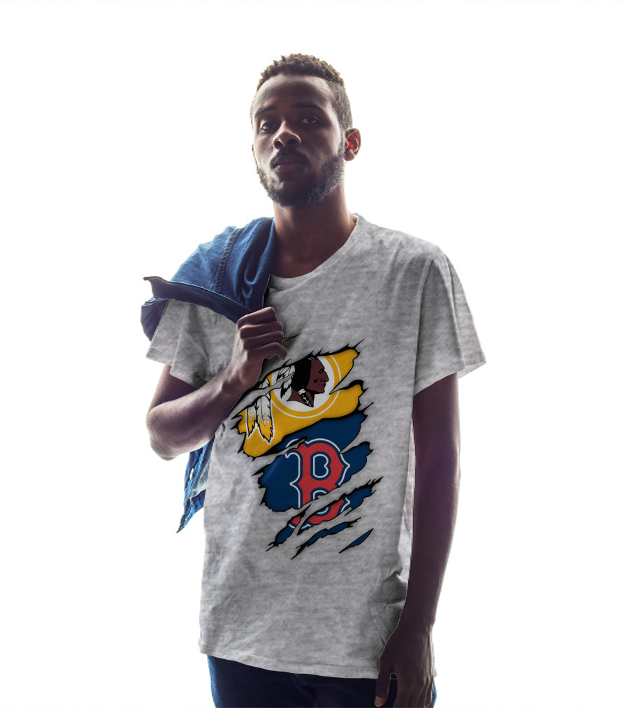 Washington Redskins Boston Red Sox Logos Dual Ripped T-Shirt