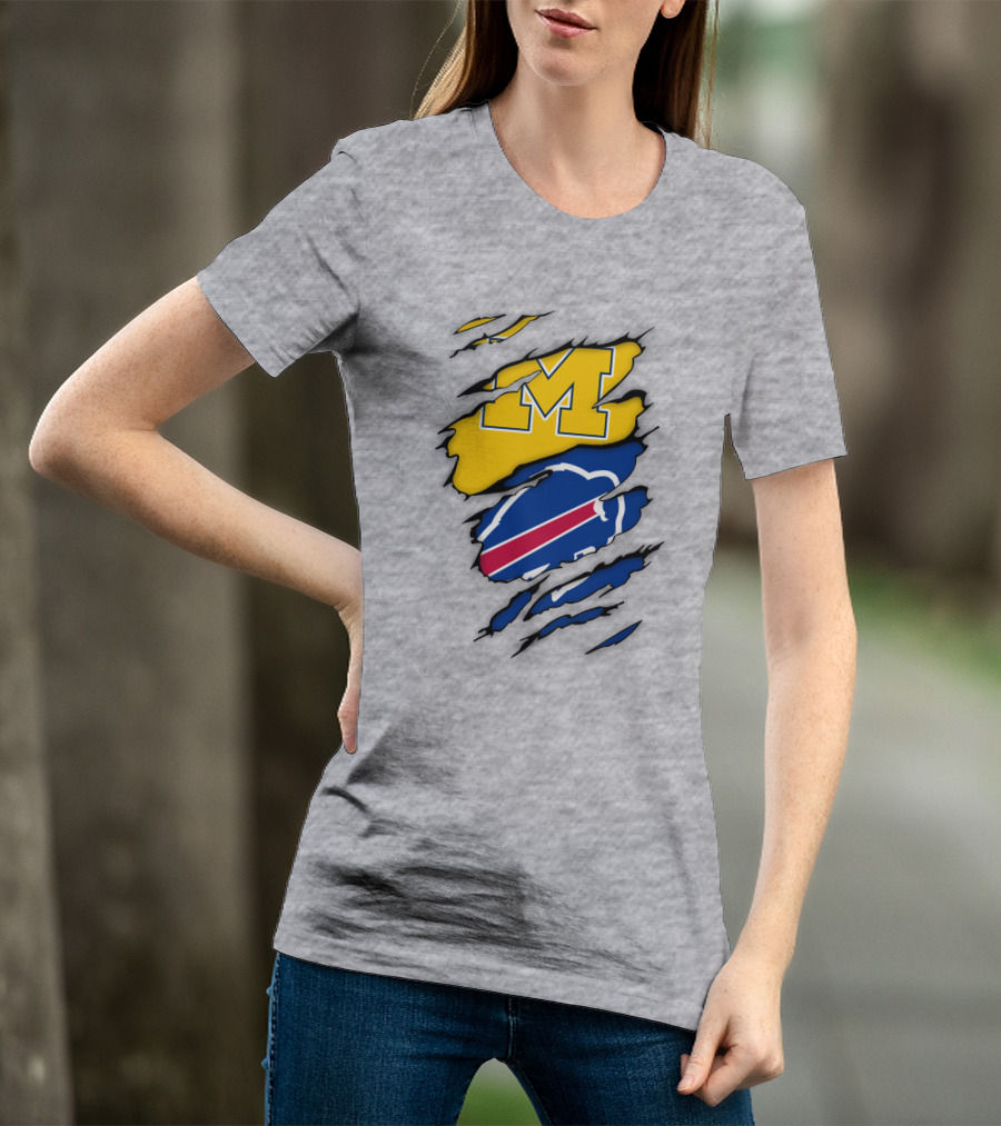 Michigan Wolverines Buffalo Bills Ripped T-Shirt