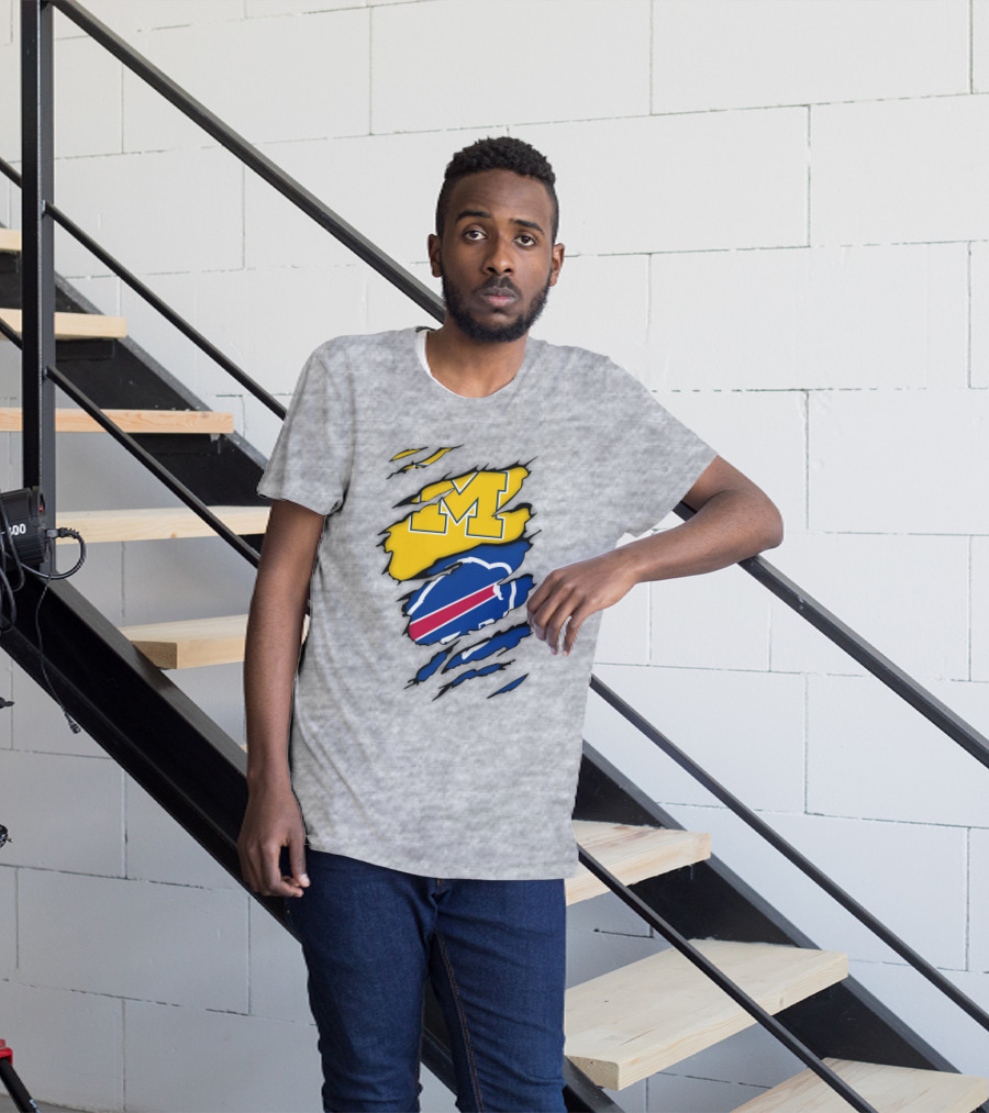 Michigan Wolverines Buffalo Bills Ripped T-Shirt