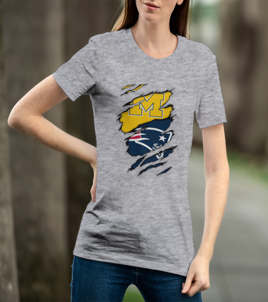 Michigan Wolverines New England Patriots Logo Mashup T-Shirt