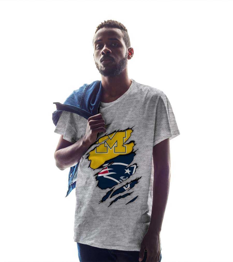 Michigan Wolverines New England Patriots Logo Mashup T-Shirt