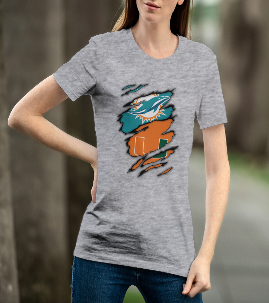 Miami Hurricanes Miami Dolphins Logo Design Claw Mark Style T-Shirt