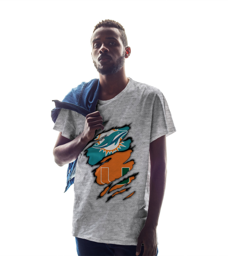 Miami Hurricanes Miami Dolphins Logo Design Claw Mark Style T-Shirt