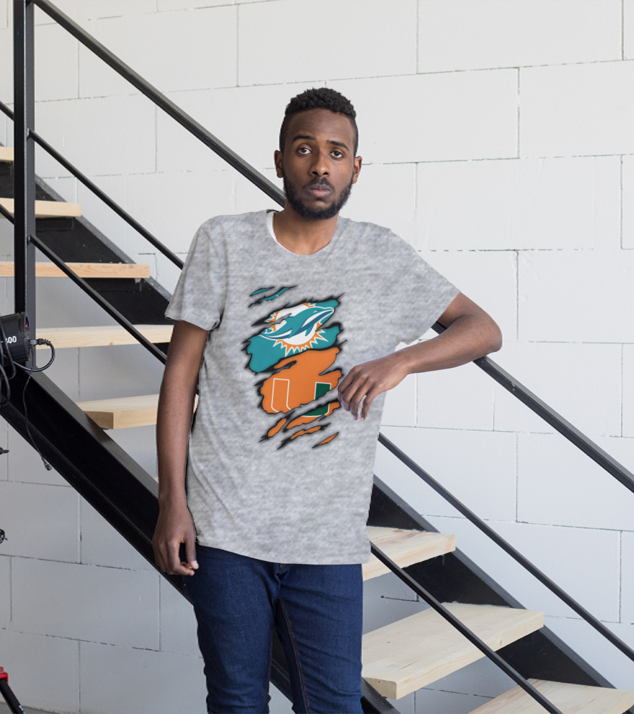 Miami Hurricanes Miami Dolphins Logo Design Claw Mark Style T-Shirt