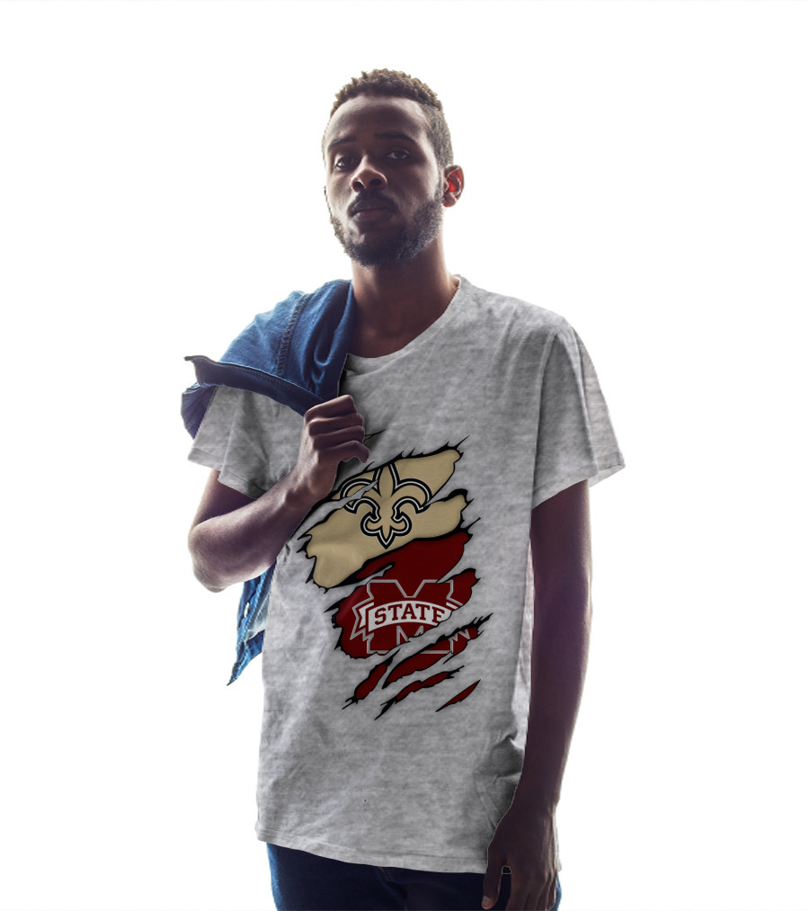 New Orleans Saints Mississippi State Torn T-Shirt