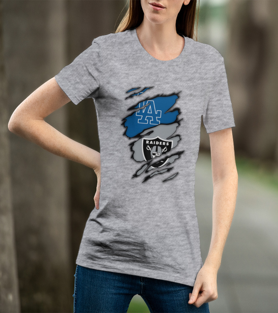 Los Angeles Dodgers Raiders Logo Mashup T-Shirt