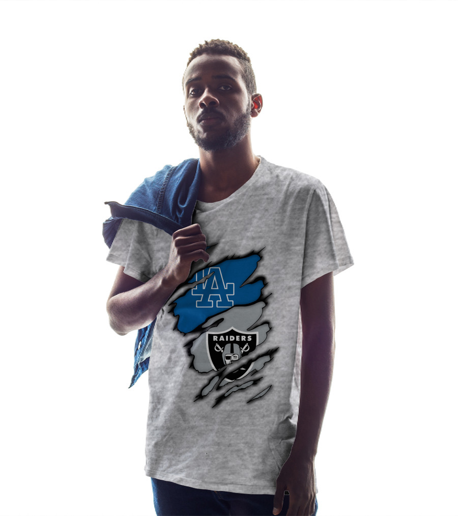 Los Angeles Dodgers Raiders Logo Mashup T-Shirt