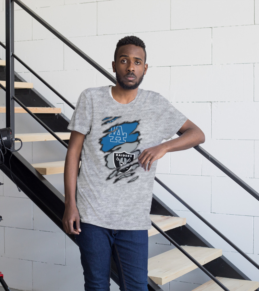 Los Angeles Dodgers Raiders Logo Mashup T-Shirt