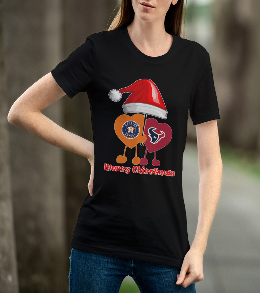 Houston Texans Houston Astros Merry Christmas Santa Hat T-Shirt