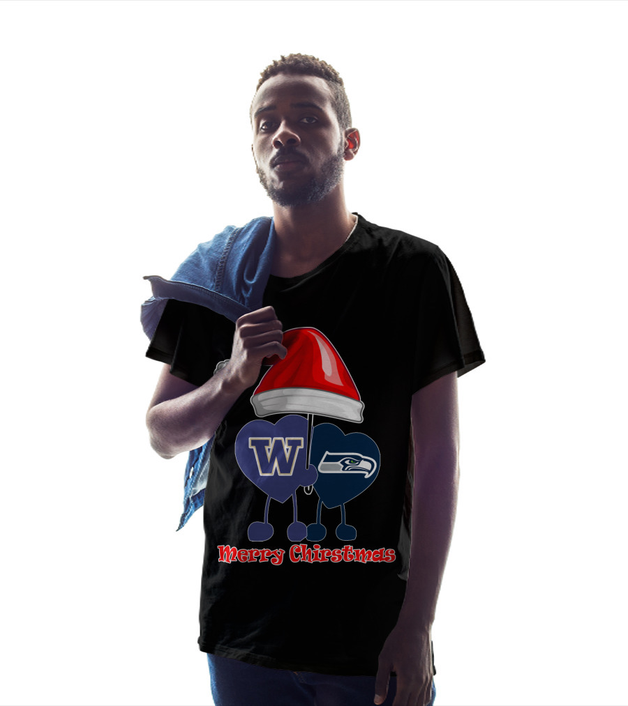 Merry Christmas Washington Seattle Seahawks W Festive Santa Hat T-Shirt