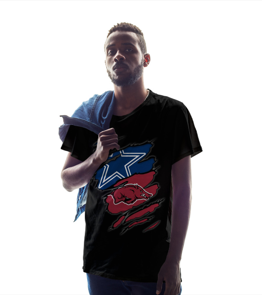 Dallas Cowboys Star And Arkansas Razorbacks Hog Behind Claw Marks T-Shirt
