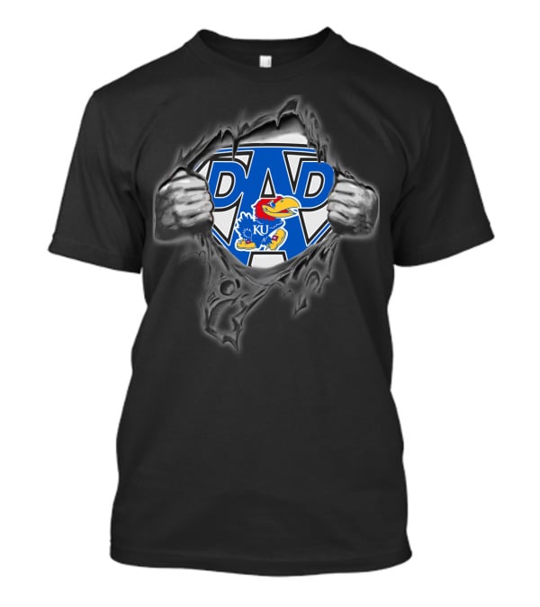 Kansas Jayhawks KU Dad Superhero Emblem T-Shirt